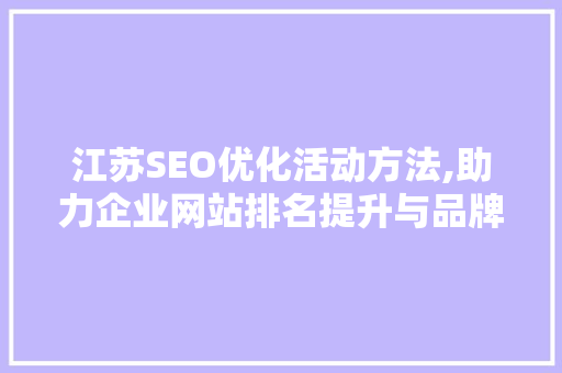 江苏SEO优化活动方法,助力企业网站排名提升与品牌影响力扩大 网站建设公司