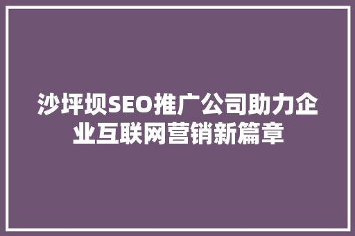 沙坪坝SEO推广公司助力企业互联网营销新篇章 百度SEO