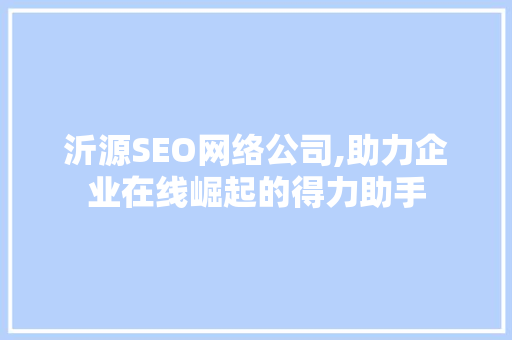 沂源SEO网络公司,助力企业在线崛起的得力助手 网站建设公司