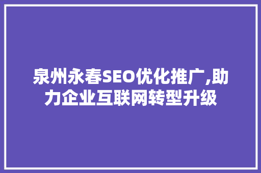 泉州永春SEO优化推广,助力企业互联网转型升级