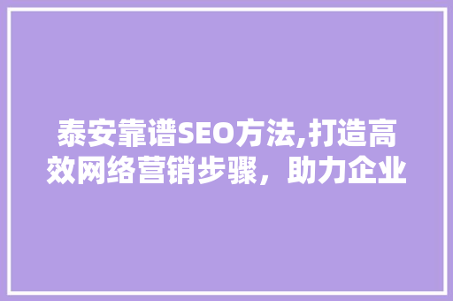 泰安靠谱SEO方法,打造高效网络营销步骤，助力企业腾飞 网站建设公司
