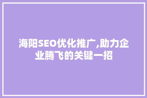 海阳SEO优化推广,助力企业腾飞的关键一招 搜狗SEO