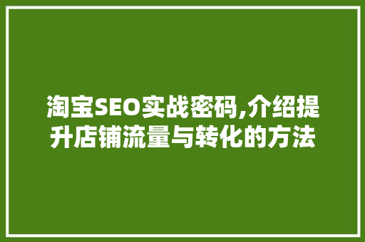 淘宝SEO实战密码,介绍提升店铺流量与转化的方法 搜狗SEO