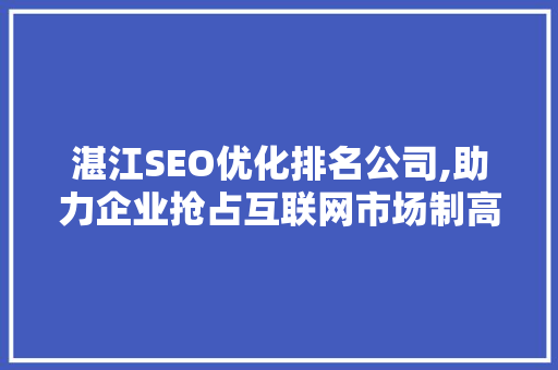 湛江SEO优化排名公司,助力企业抢占互联网市场制高点 百度SEO