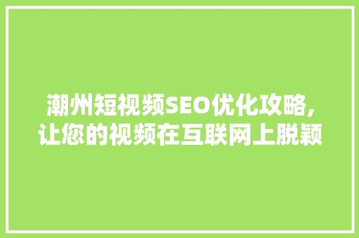 潮州短视频SEO优化攻略,让您的视频在互联网上脱颖而出 搜狗SEO