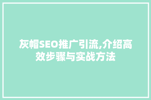 灰帽SEO推广引流,介绍高效步骤与实战方法 神马SEO