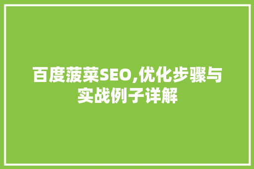 百度菠菜SEO,优化步骤与实战例子详解 神马SEO