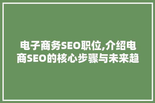 电子商务SEO职位,介绍电商SEO的核心步骤与未来趋势 必应SEO