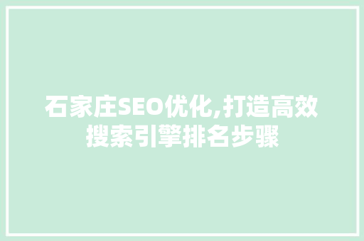 石家庄SEO优化,打造高效搜索引擎排名步骤 必应SEO