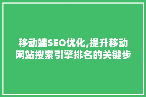 移动端SEO优化,提升移动网站搜索引擎排名的关键步骤