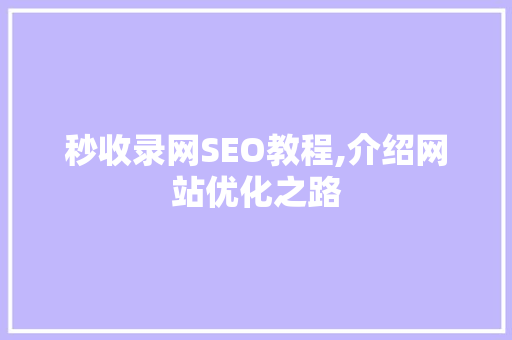 秒收录网SEO教程,介绍网站优化之路