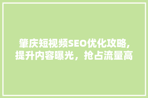 肇庆短视频SEO优化攻略,提升内容曝光，抢占流量高地