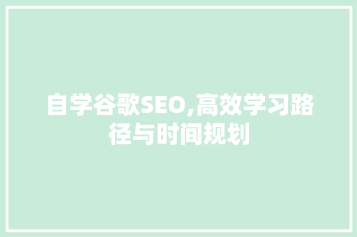 自学谷歌SEO,高效学习路径与时间规划 必应SEO