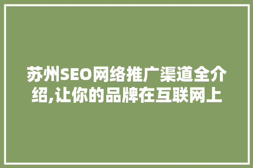 苏州SEO网络推广渠道全介绍,让你的品牌在互联网上绽放光彩 必应SEO