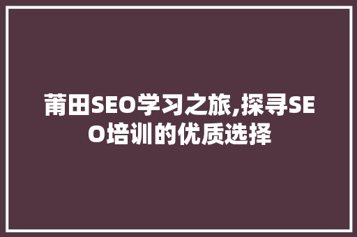 莆田SEO学习之旅,探寻SEO培训的优质选择 必应SEO