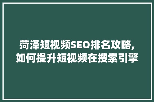菏泽短视频SEO排名攻略,如何提升短视频在搜索引擎中的visibility 必应SEO