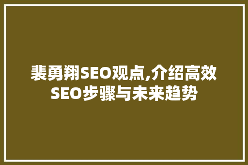 裴勇翔SEO观点,介绍高效SEO步骤与未来趋势 网站建设公司