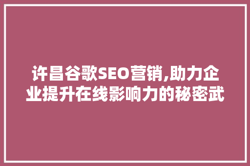 许昌谷歌SEO营销,助力企业提升在线影响力的秘密武器