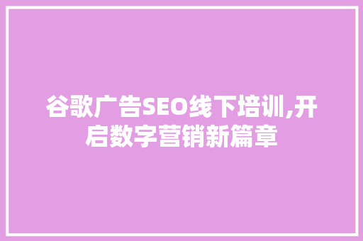 谷歌广告SEO线下培训,开启数字营销新篇章