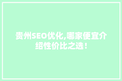 贵州SEO优化,哪家便宜介绍性价比之选！