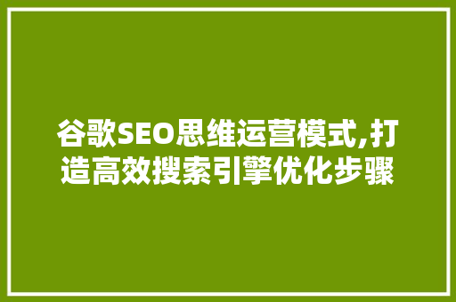 谷歌SEO思维运营模式,打造高效搜索引擎优化步骤 SEO关键词