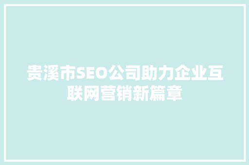 贵溪市SEO公司助力企业互联网营销新篇章