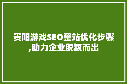 贵阳游戏SEO整站优化步骤,助力企业脱颖而出