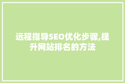 远程指导SEO优化步骤,提升网站排名的方法