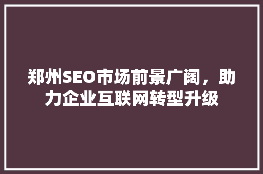 郑州SEO市场前景广阔，助力企业互联网转型升级 网站建设公司