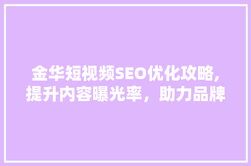 金华短视频SEO优化攻略,提升内容曝光率，助力品牌腾飞 必应SEO