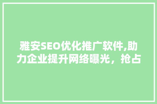 雅安SEO优化推广软件,助力企业提升网络曝光，抢占市场先机 百度SEO