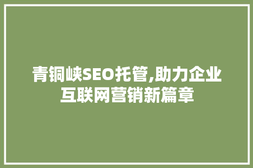 青铜峡SEO托管,助力企业互联网营销新篇章 SEO关键词