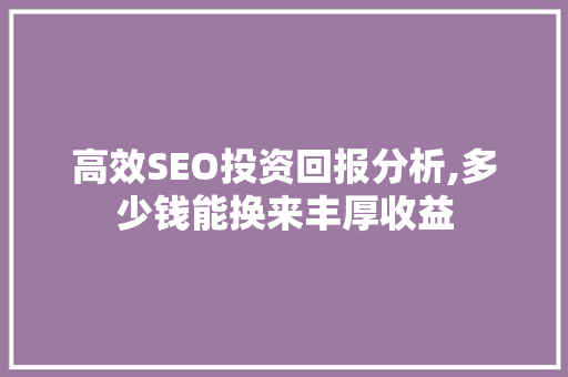 高效SEO投资回报分析,多少钱能换来丰厚收益 必应SEO