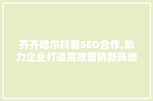 齐齐哈尔抖音SEO合作,助力企业打造高效营销新阵地 SEO关键词