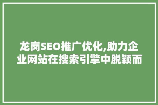 龙岗SEO推广优化,助力企业网站在搜索引擎中脱颖而出 百度SEO