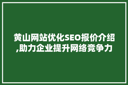黄山网站优化SEO报价介绍,助力企业提升网络竞争力 网站建设公司