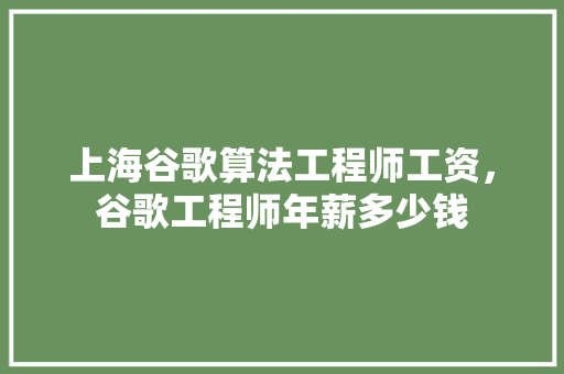 上海谷歌算法工程师工资，谷歌工程师年薪多少钱 搜狗SEO