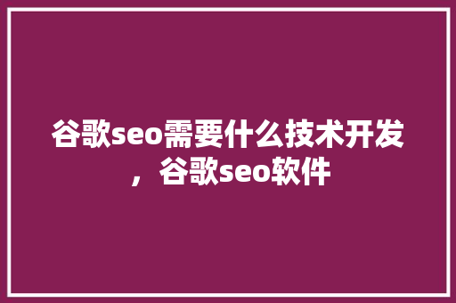 谷歌seo需要什么技术开发，谷歌seo软件 神马SEO