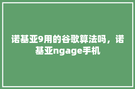 诺基亚9用的谷歌算法吗，诺基亚ngage手机 必应SEO