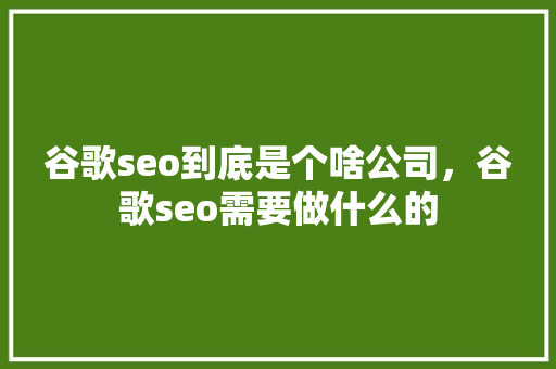 谷歌seo到底是个啥公司，谷歌seo需要做什么的 搜狗SEO