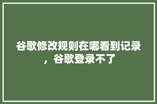 谷歌修改规则在哪看到记录，谷歌登录不了 必应SEO