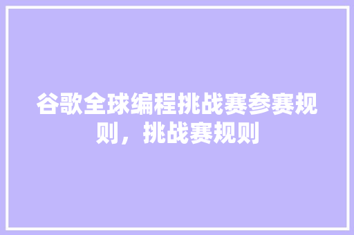 谷歌全球编程挑战赛参赛规则，挑战赛规则 SEO关键词
