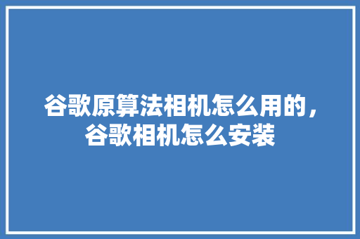 谷歌原算法相机怎么用的，谷歌相机怎么安装