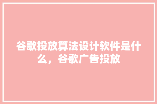 谷歌投放算法设计软件是什么，谷歌广告投放 必应SEO