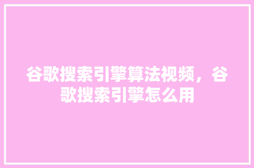 谷歌搜索引擎算法视频，谷歌搜索引擎怎么用 必应SEO