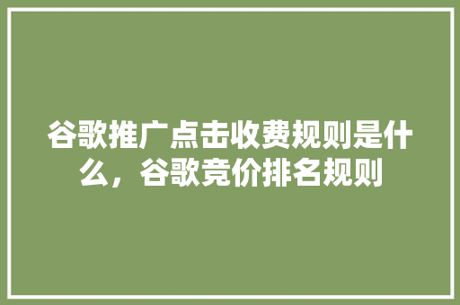 谷歌推广点击收费规则是什么，谷歌竞价排名规则 搜狗SEO