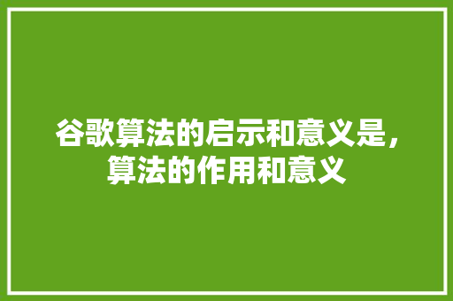 谷歌算法的启示和意义是，算法的作用和意义 神马SEO