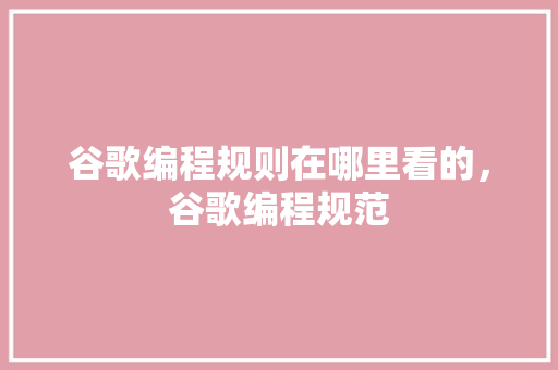 谷歌编程规则在哪里看的，谷歌编程规范 神马SEO