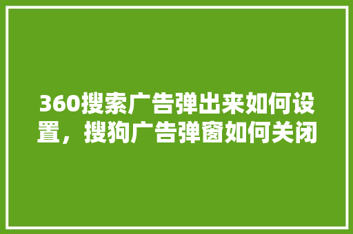 360搜索广告弹出来如何设置，搜狗广告弹窗如何关闭 必应SEO
