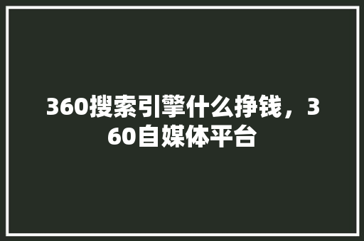 360搜索引擎什么挣钱，360自媒体平台 百度SEO